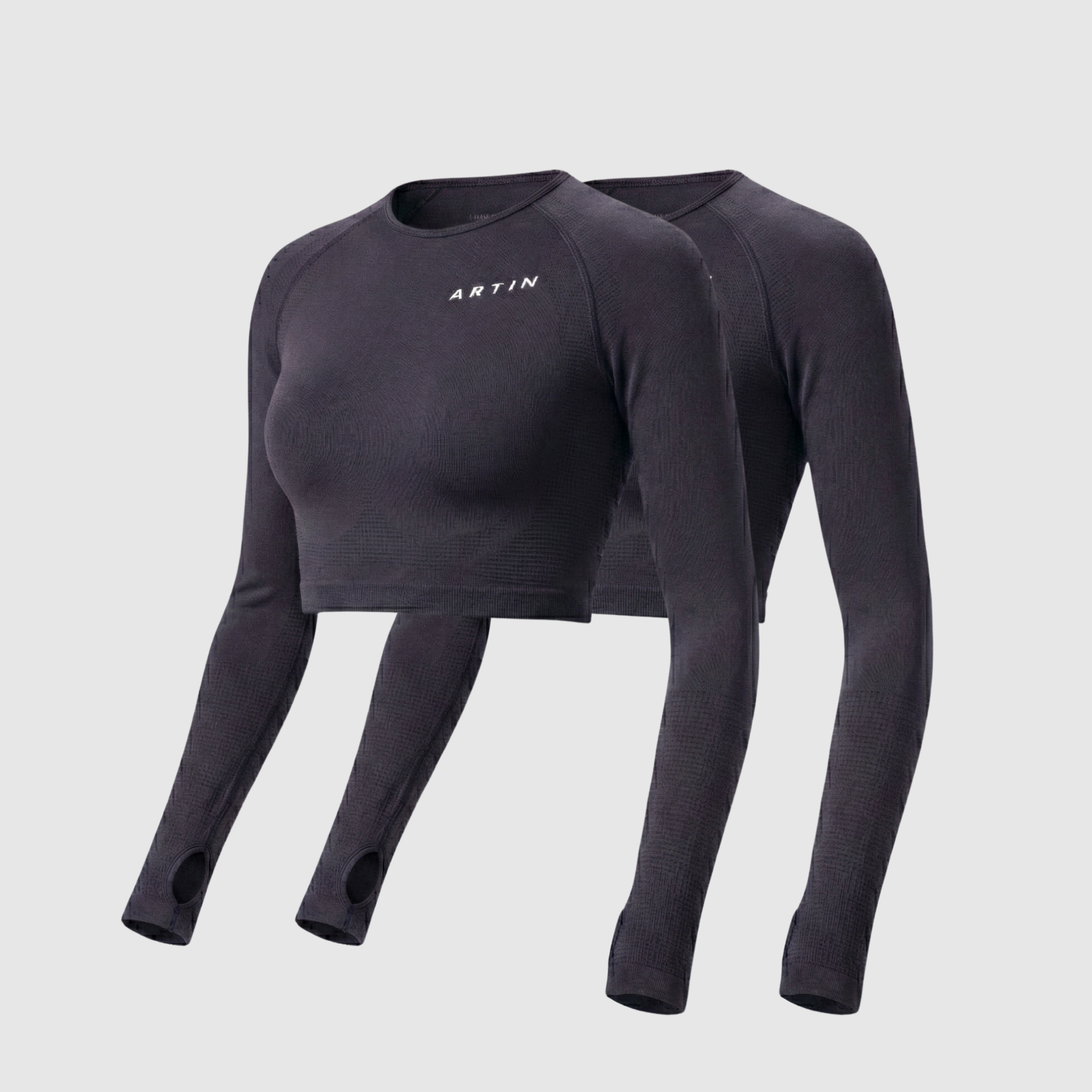 2er-Pack nahtloses Langarm-Crop-Top
