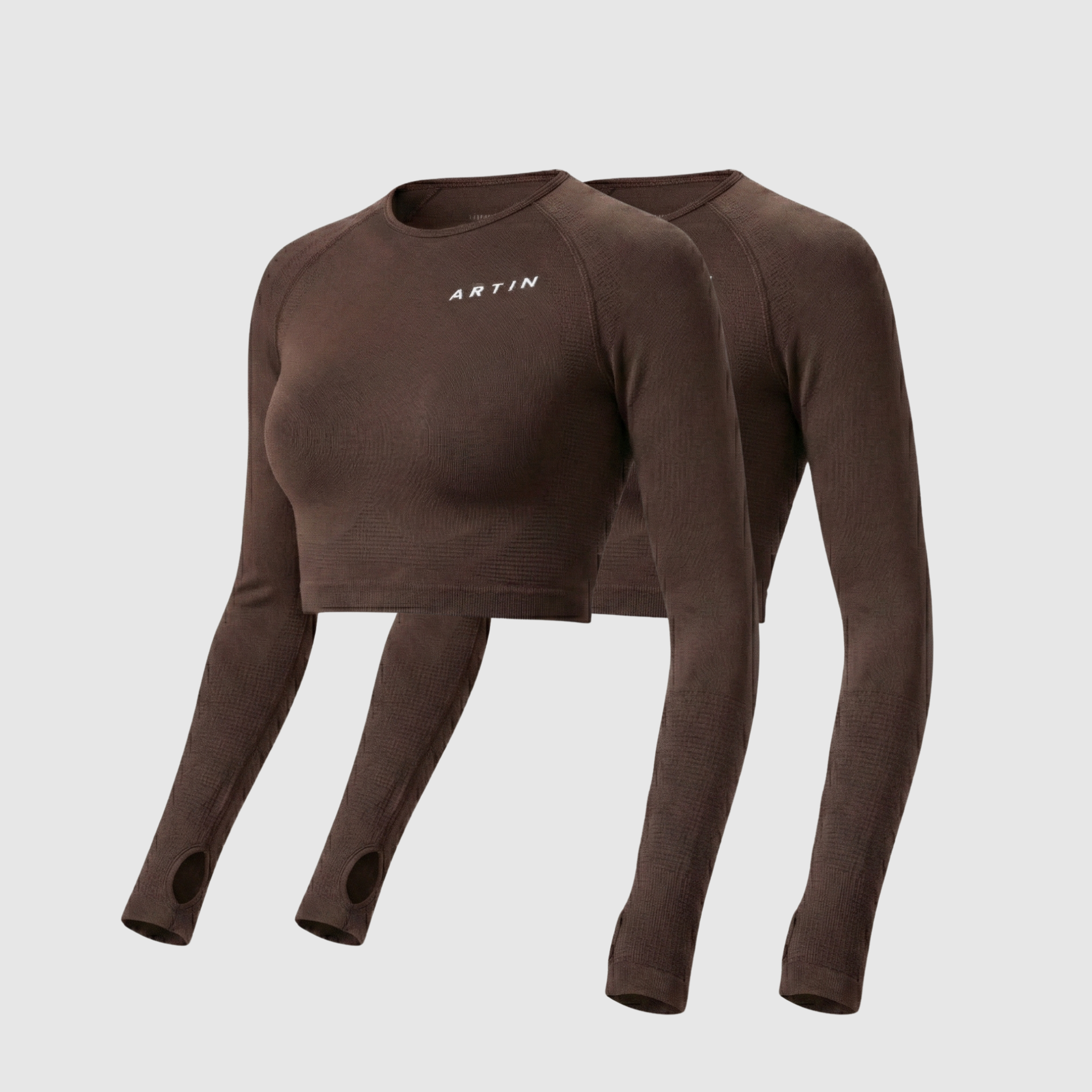 2er-Pack nahtloses Langarm-Crop-Top