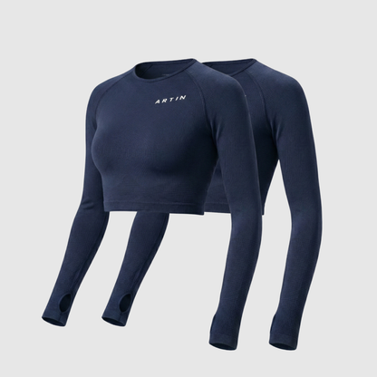 2er-Pack nahtloses Langarm-Crop-Top