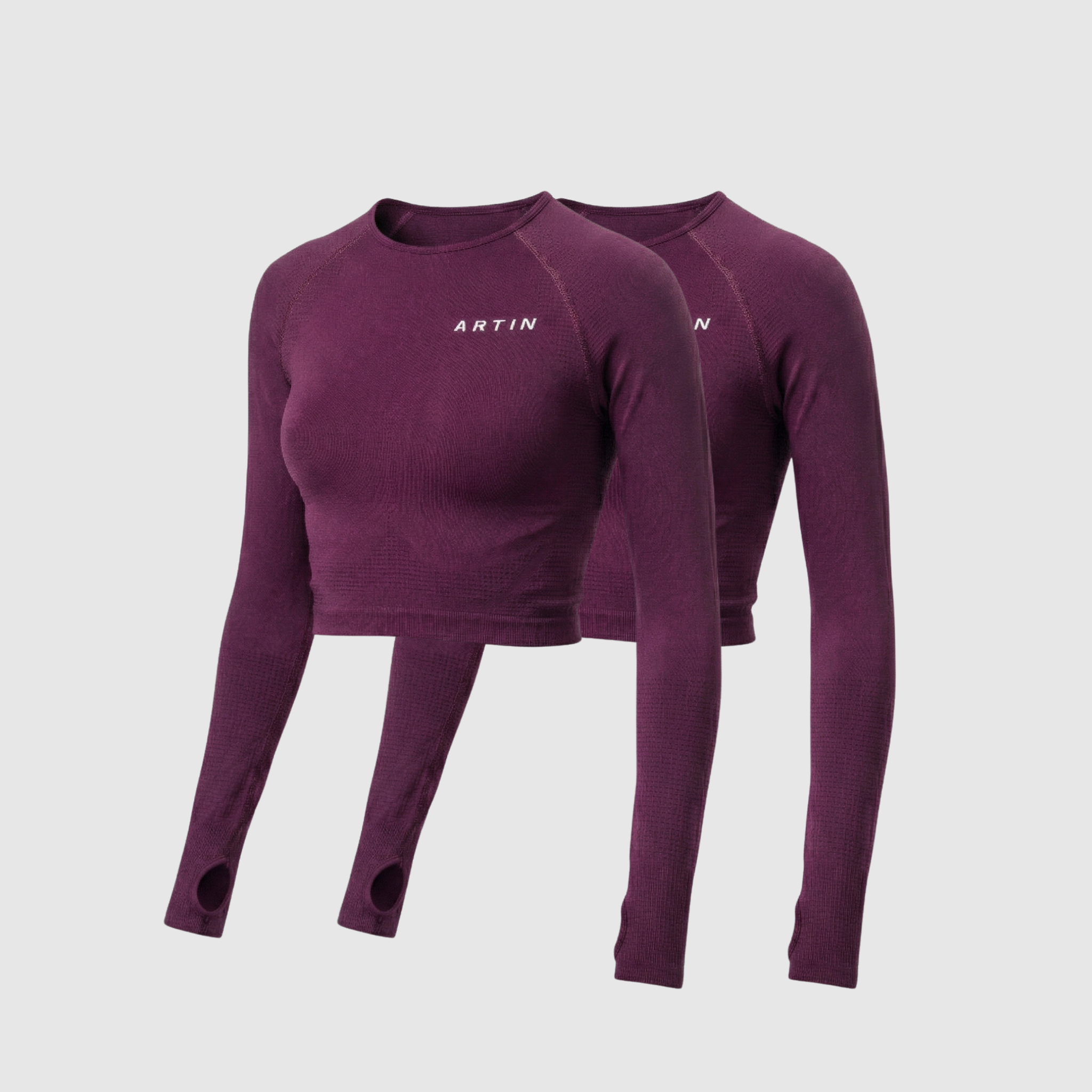 2er-Pack nahtloses Langarm-Crop-Top